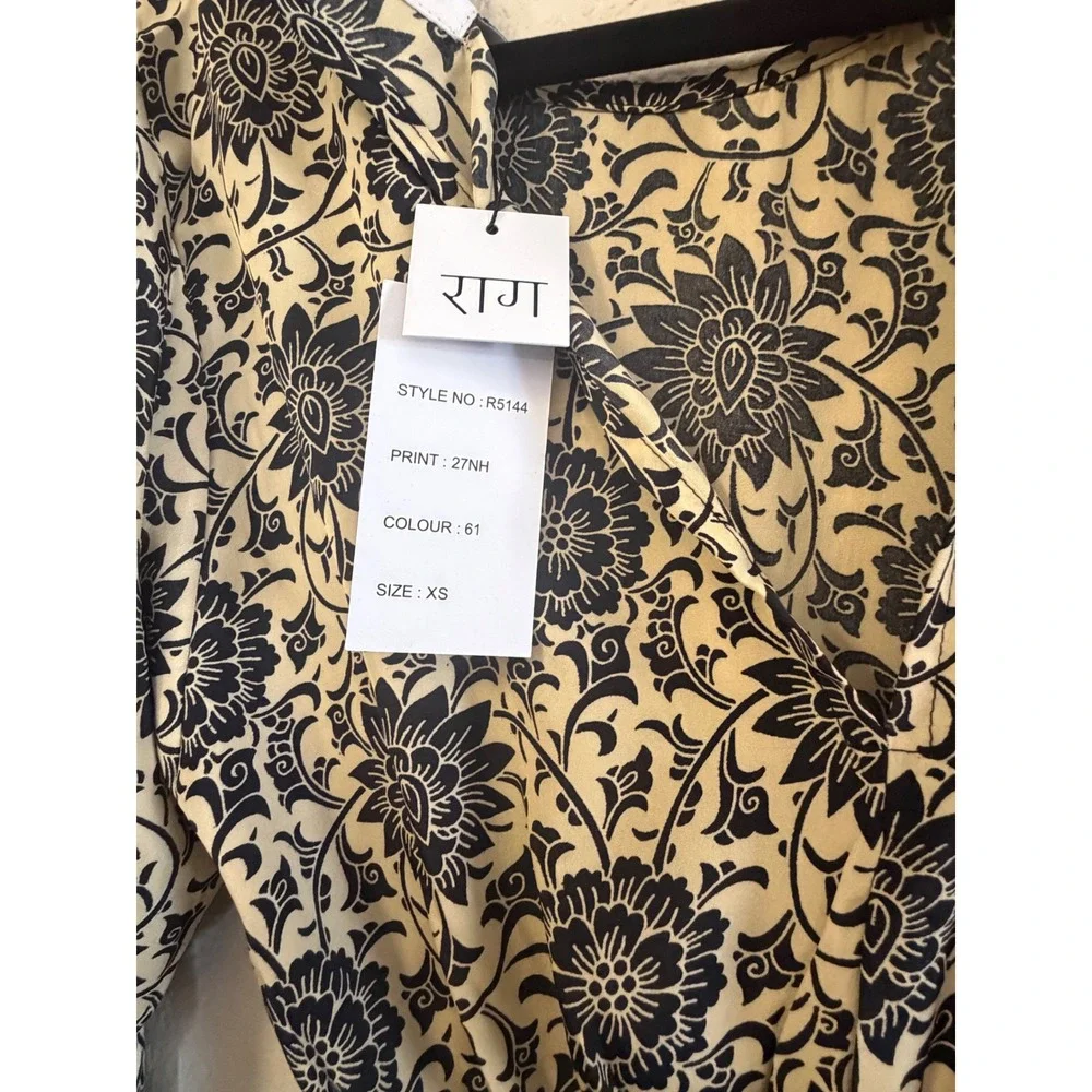 Anthropologie RAGA NWT Maxi Dress Cream Navy Floral Long Sleeve Boho XS
